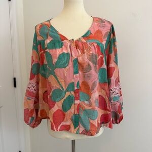 Vibrant Floral Button-Up‎ Blouse